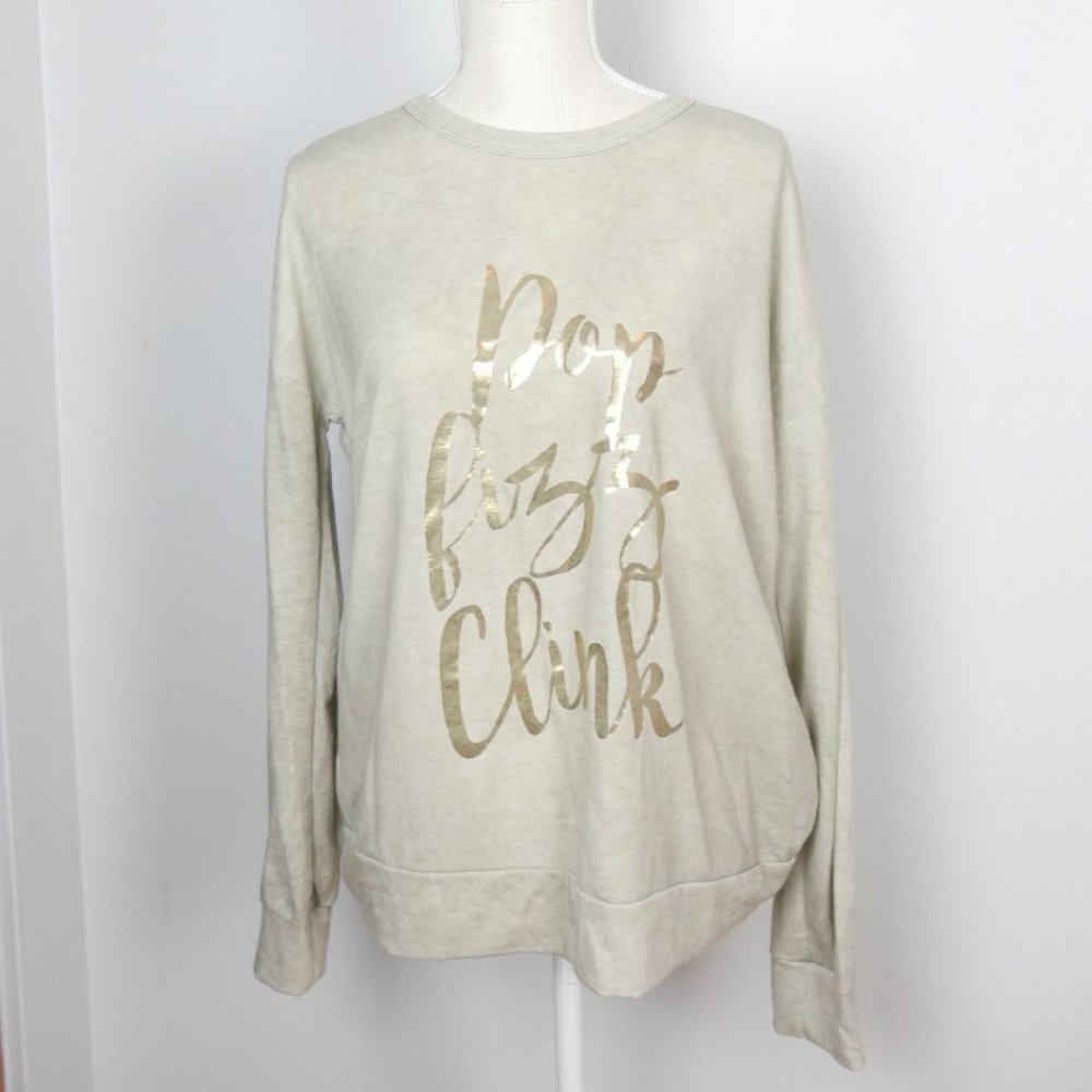 Sweet Claire Sage Green Soft Pop Fizz Clink Gold New Years NYE Sweatshirt Large